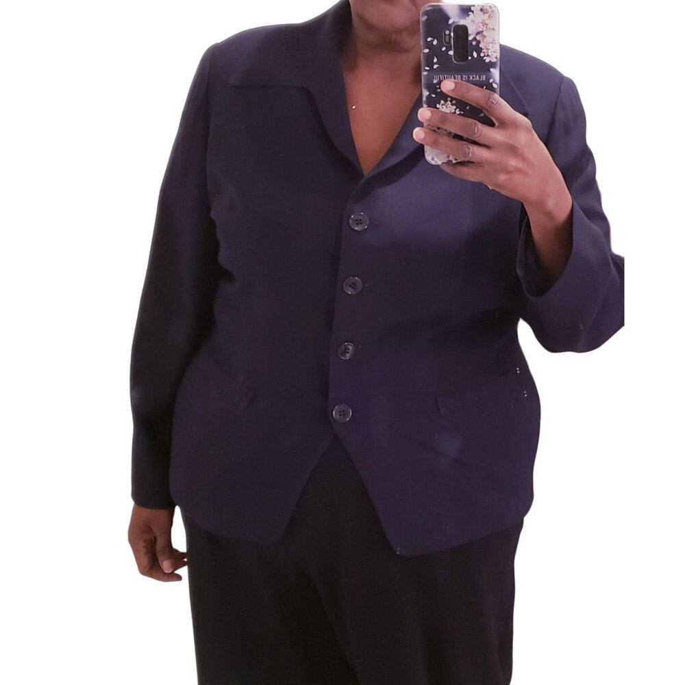 Vintage Linda Allard for Ellen Tracy Navy Blue Button Front Blazer 20W* EUC
